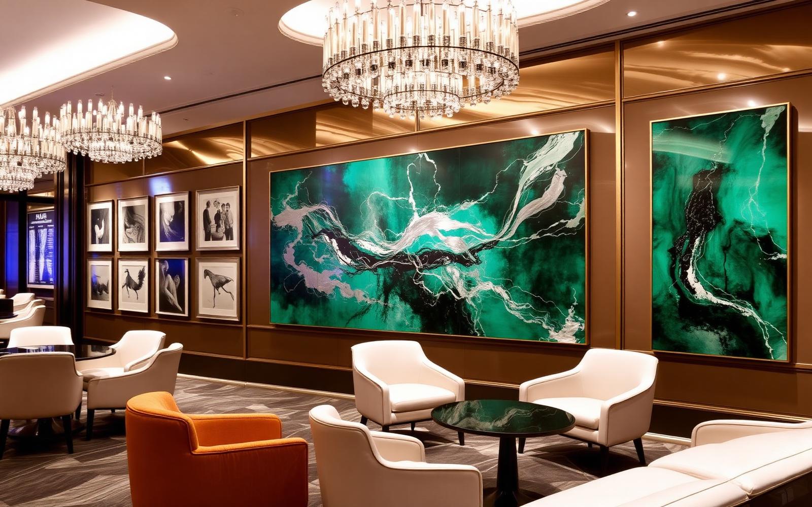 Decorative panelling framing a commissioned artwork